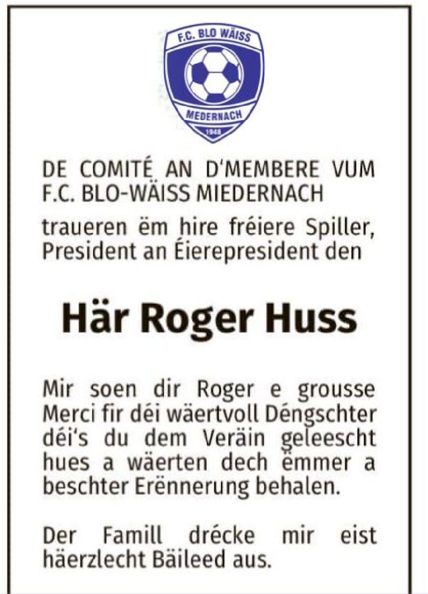 Mir traueren em den Roger Huss