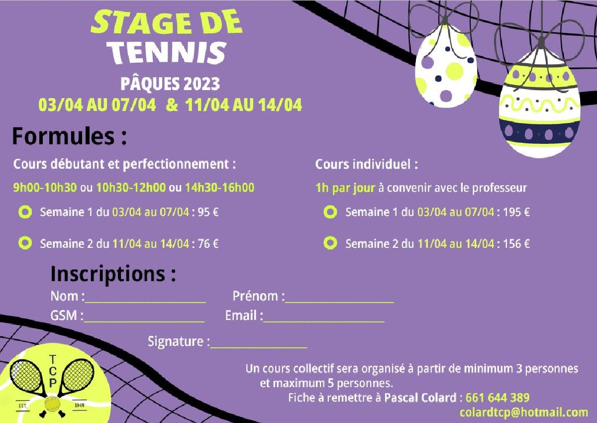 Tennis Pétange - Stage de PÂQUES pour chaque niveau et âge