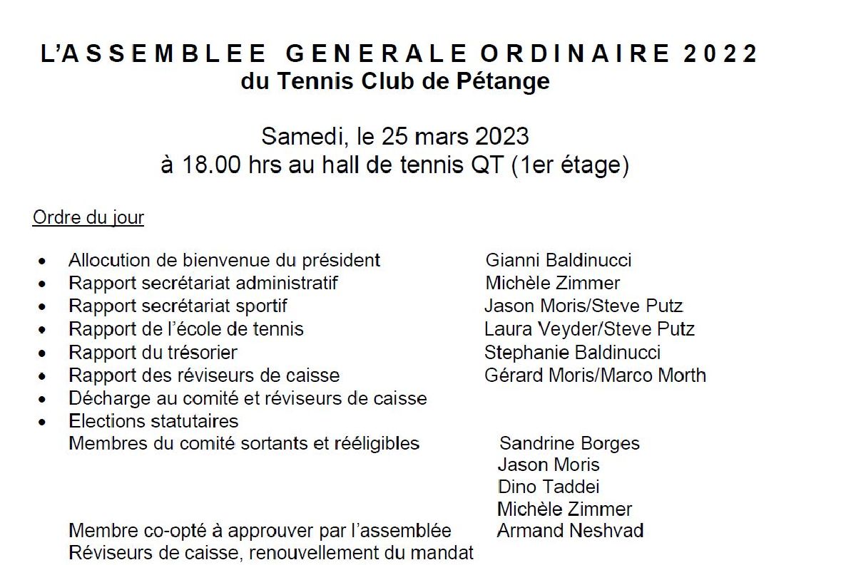 Assemblée générale 2022: 25 mars - Programme