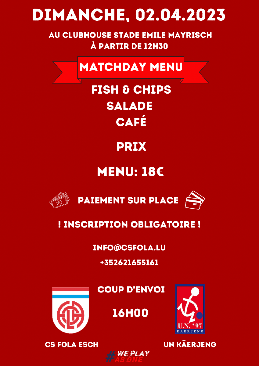 Matchday Menu 02.04