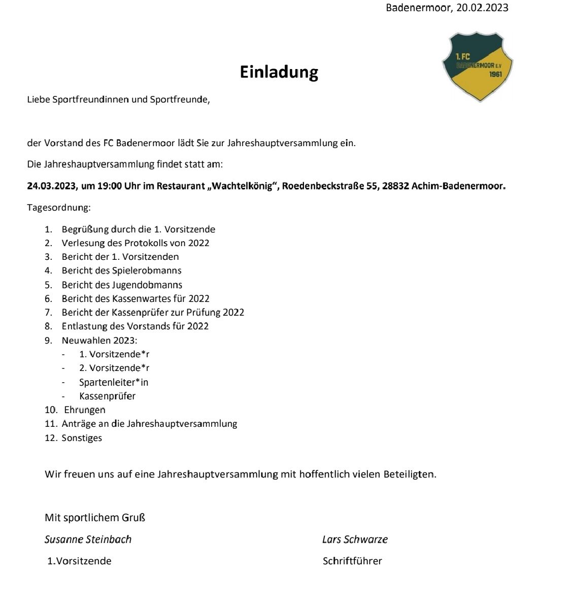 Erinnerung JHV am 24.03.23 Erinnerung JHV am 24.03.23