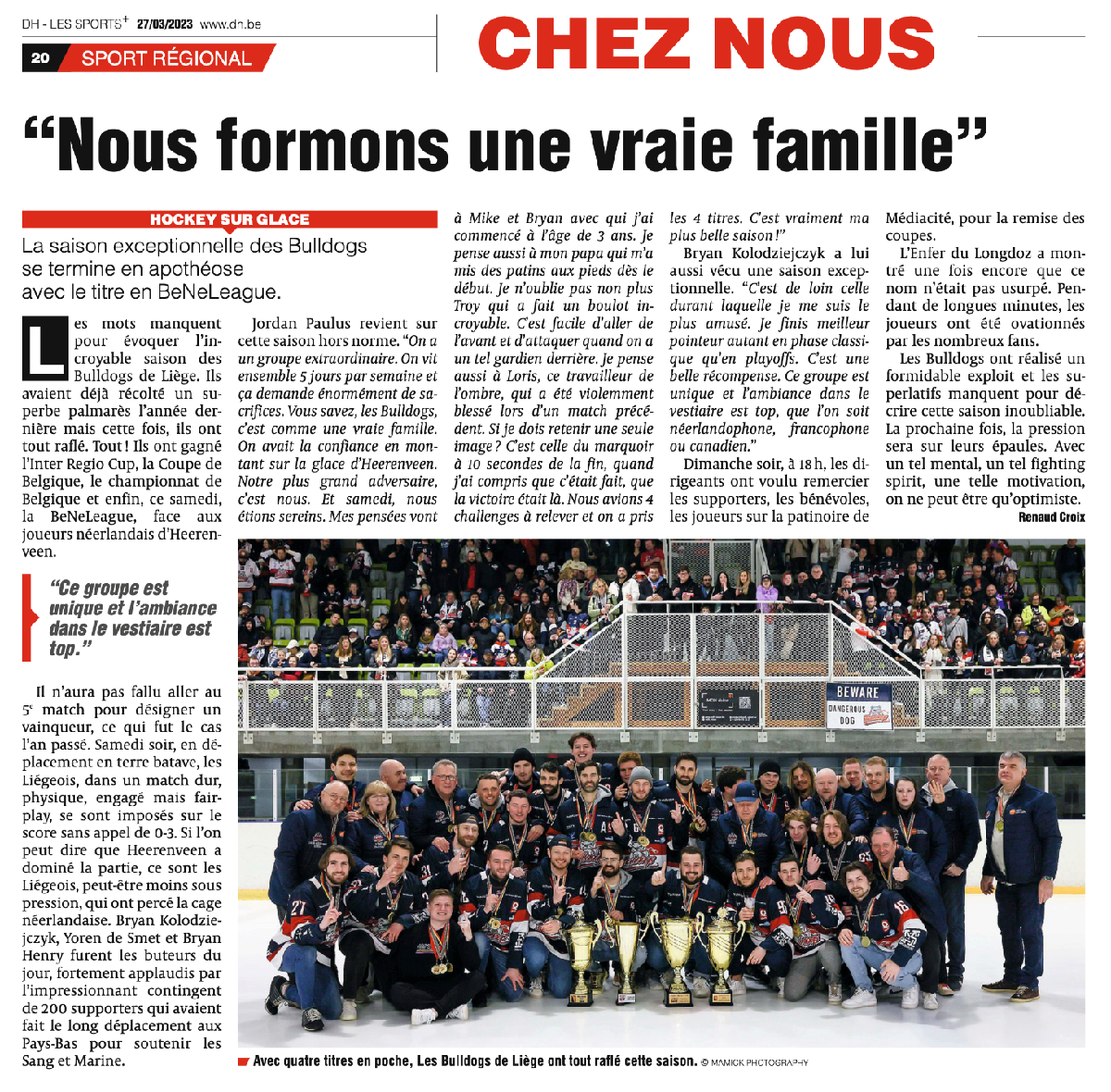 REVUE DE PRESSE - LA DH 27 MARS 2023