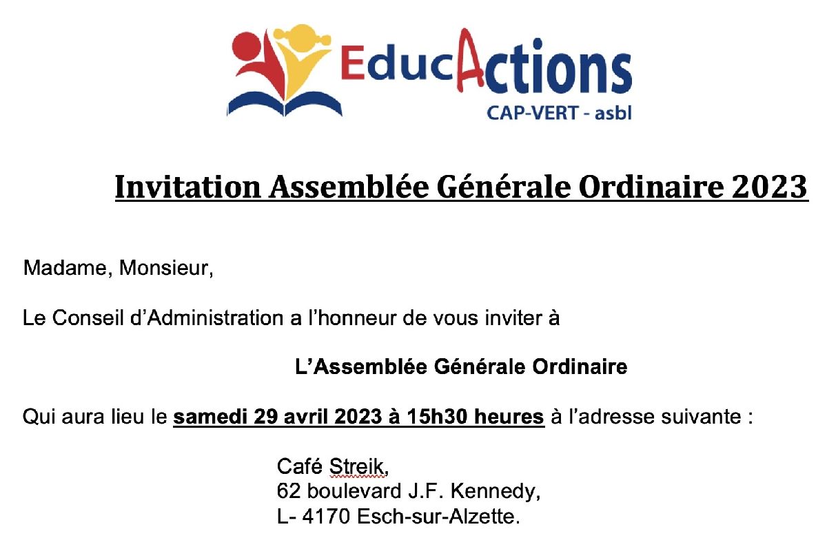 Assemblée Générale ordinaire EACV Assemblée Générale ordinaire EACV