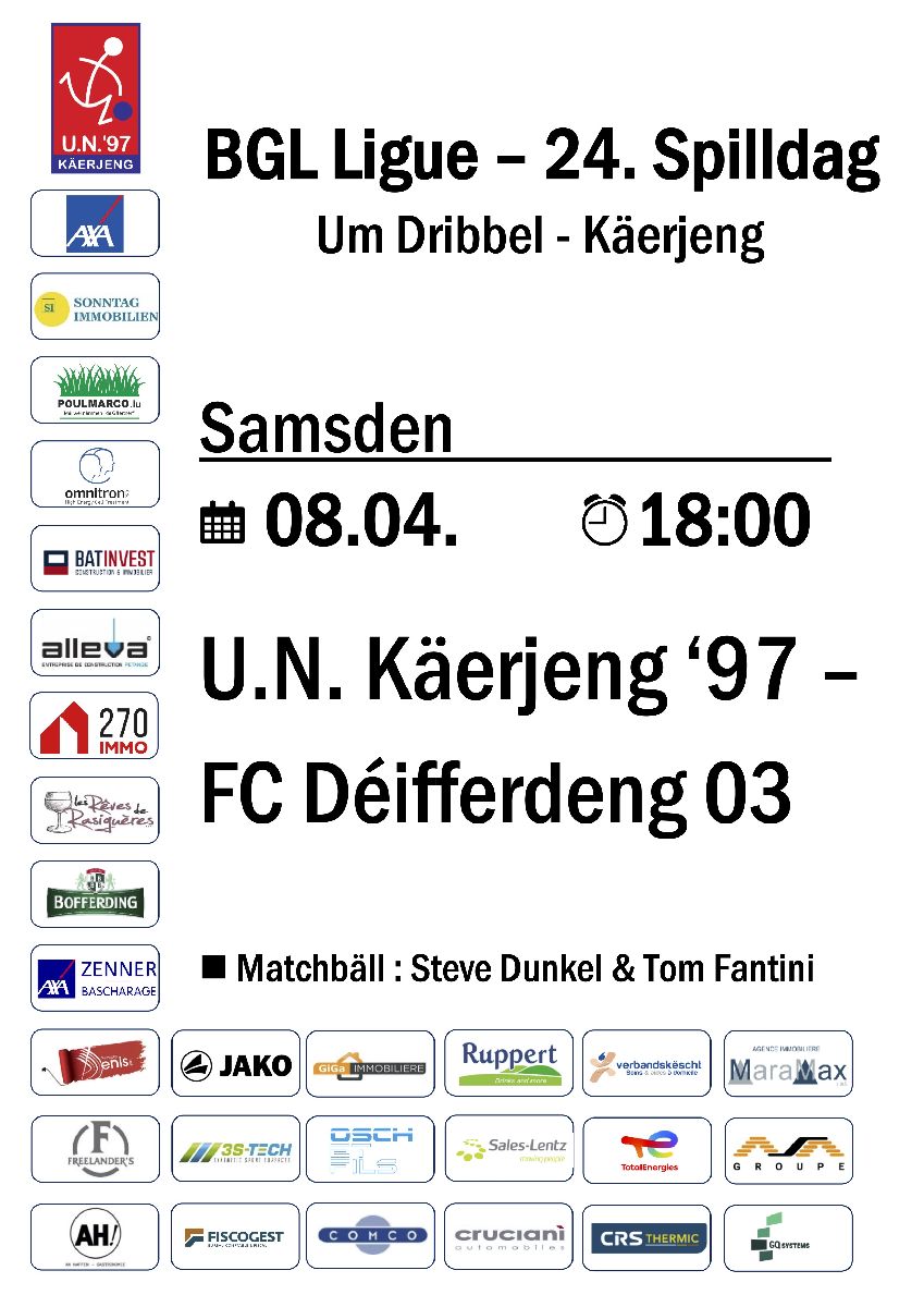 BGL Ligue 24. Spilldag UNK - FC Déifferdeng