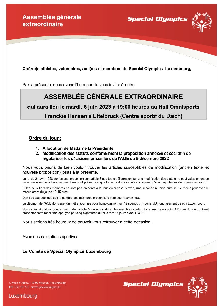 Invitation Assemblée Générale Extraordinaire le 6 Juin 2023