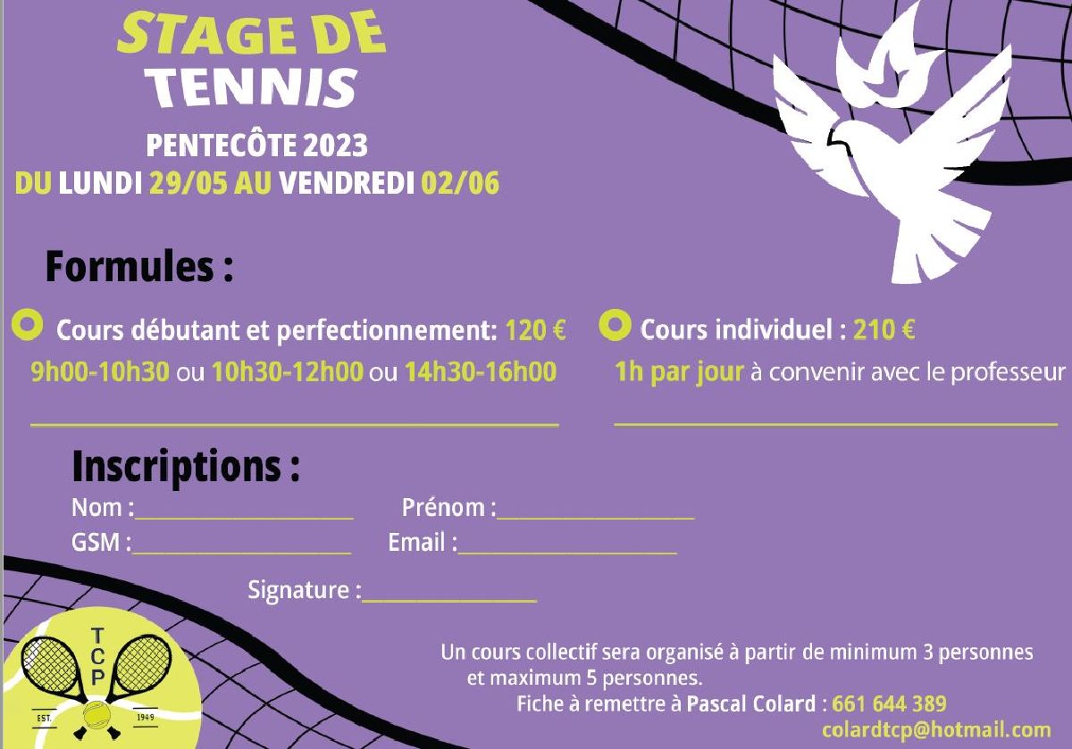 Tennis - Stages de pentecôte