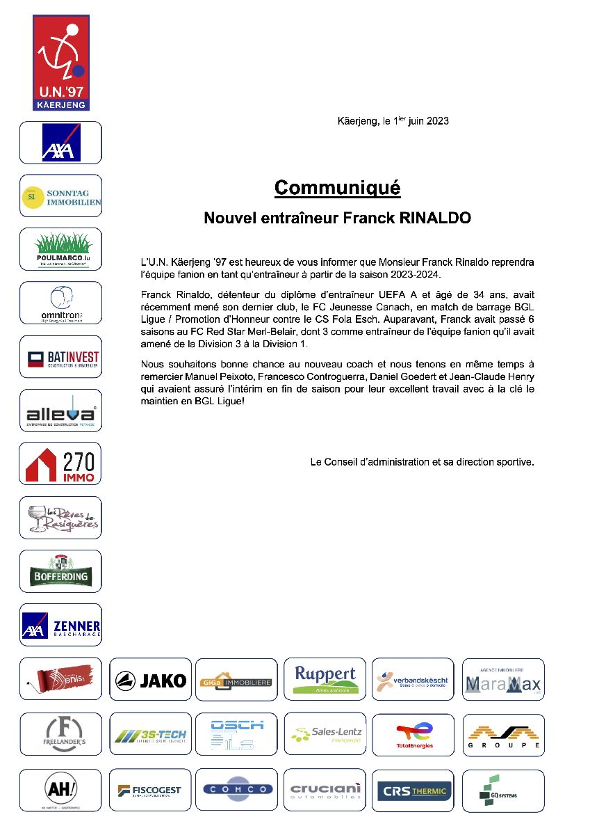Communiqué Franck Rinaldo