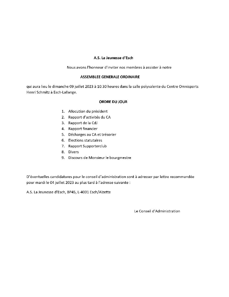 INVITATIOUN OP D'GENERALVERSAMMLUNG