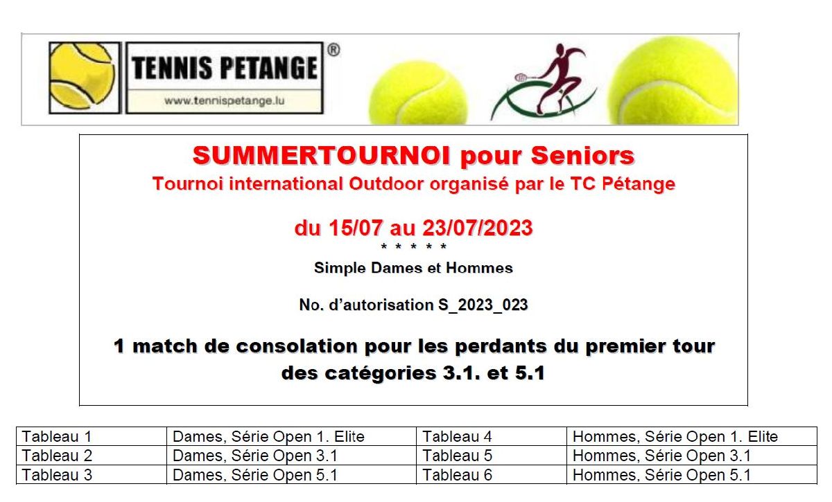 Tournoi d'été pour jeunes et seniors 15.7-23.7