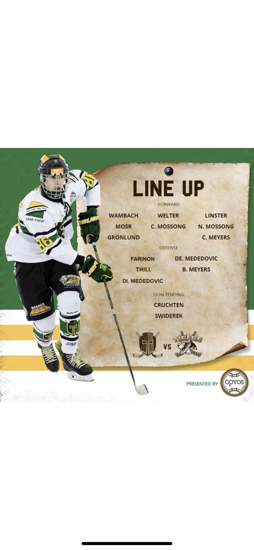 Opstellung vun de Spiller vum Auswärtsmatch géint Turnhout Tigers