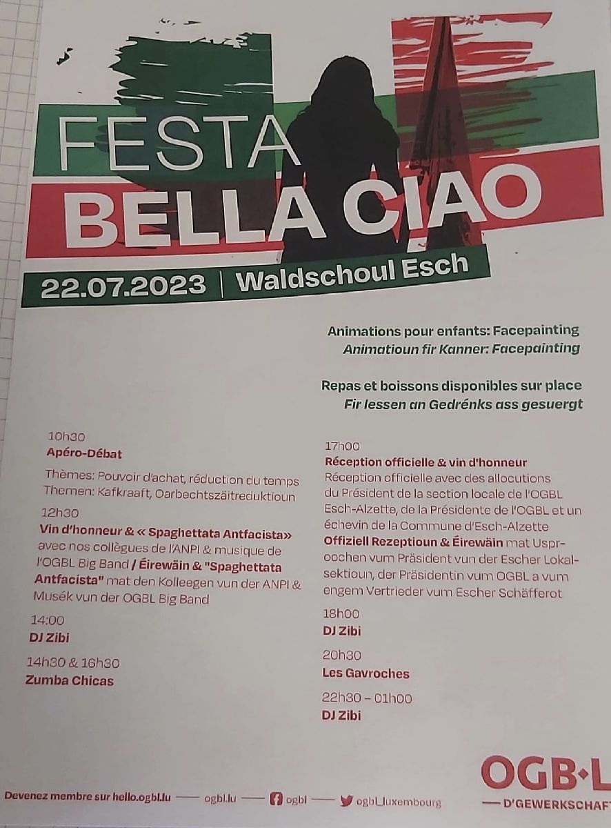 Stand Bella Ciao, Ecole en forêt, Esch Samedi 22 juillet 2023