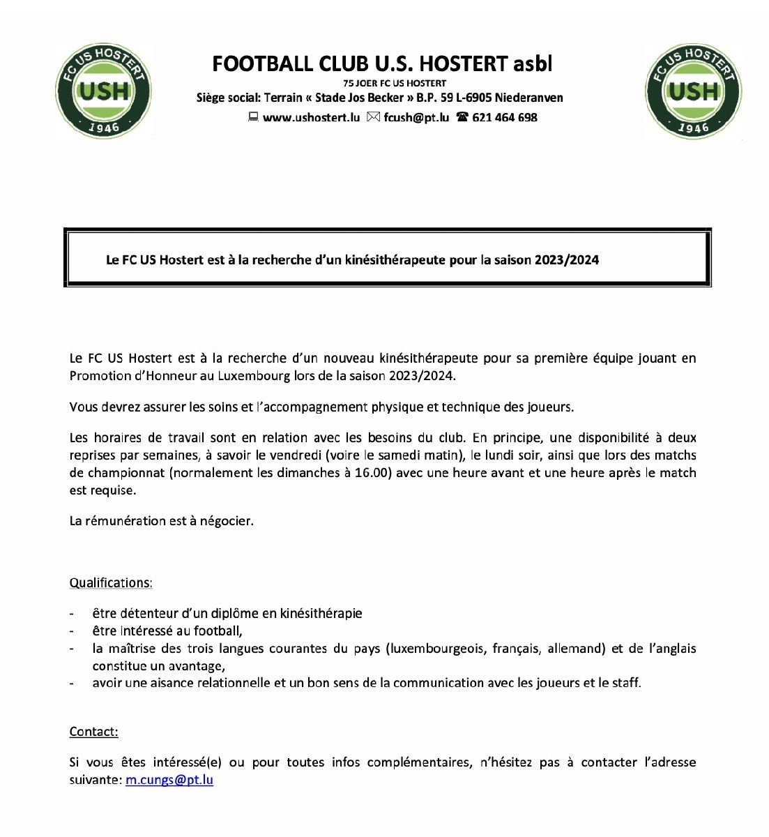 USH cherche Kiné … désespérément 