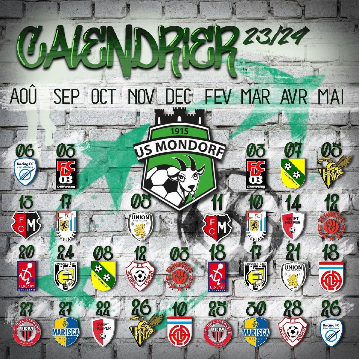 Calendrier saison 2023-2024