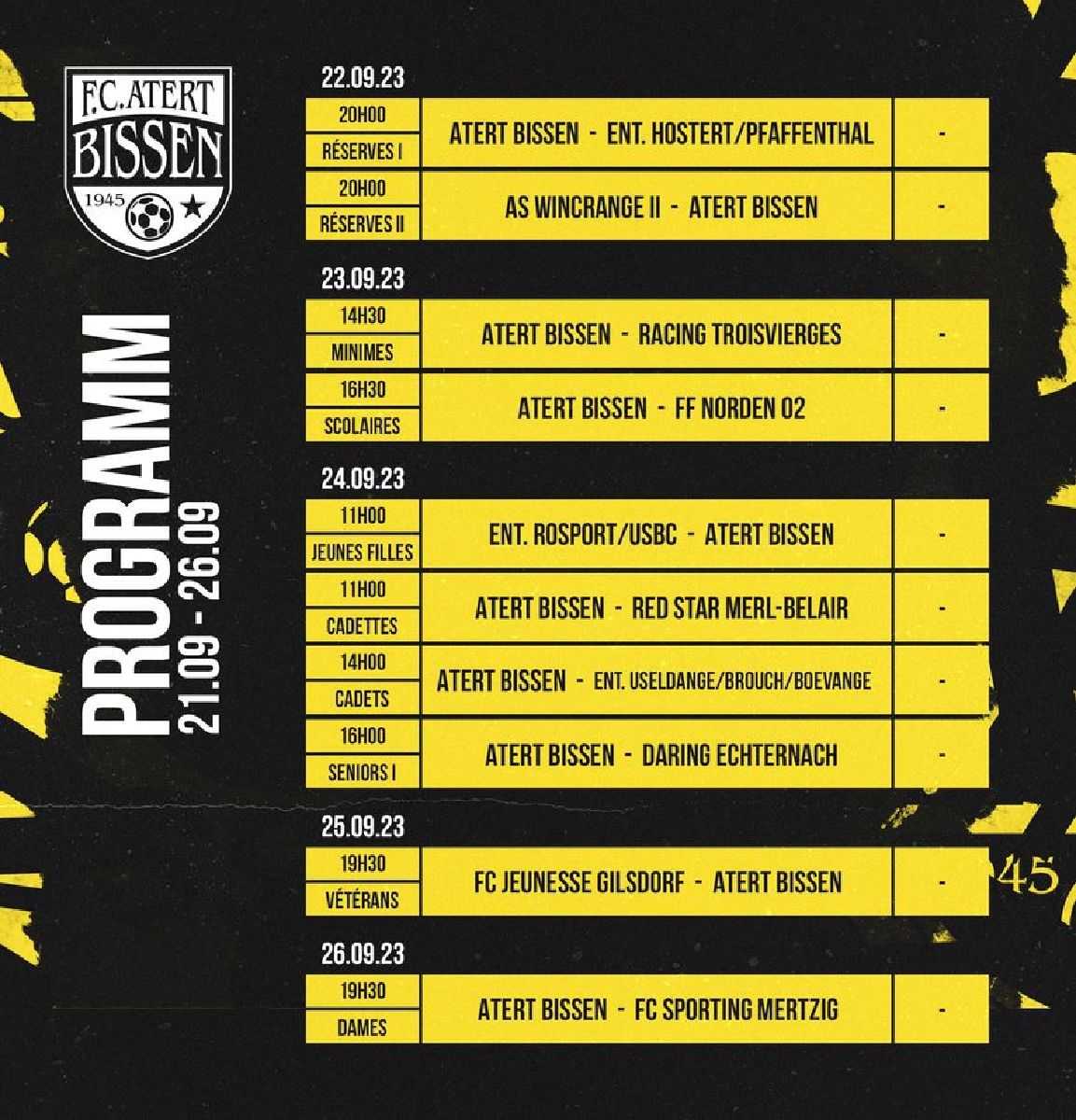 Des Woch stinn erëm 10 Matcher um Programm! Allez Biissen ! 