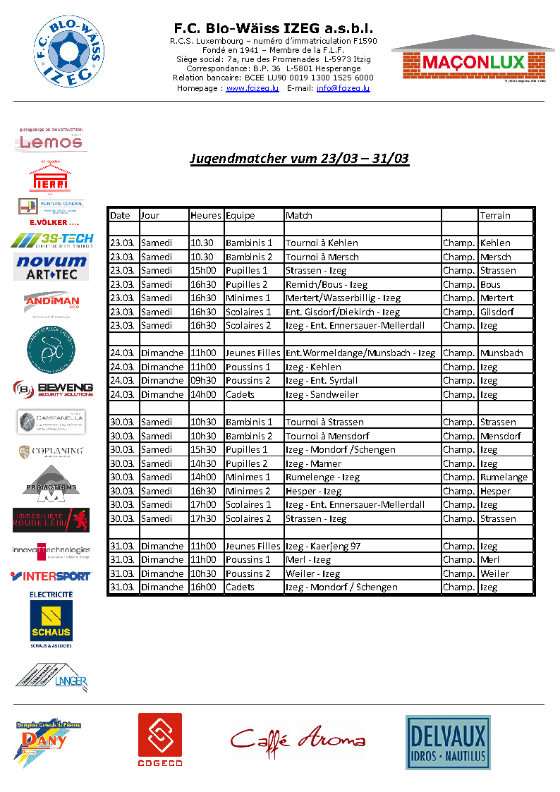 Jugendmatcher vum 23/03 - 31/03
