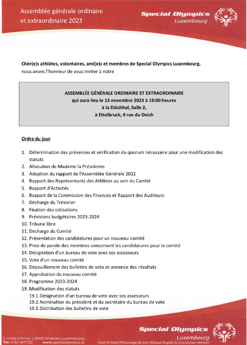 Assemblée générale ordinaire et extraordinaire - Invitation