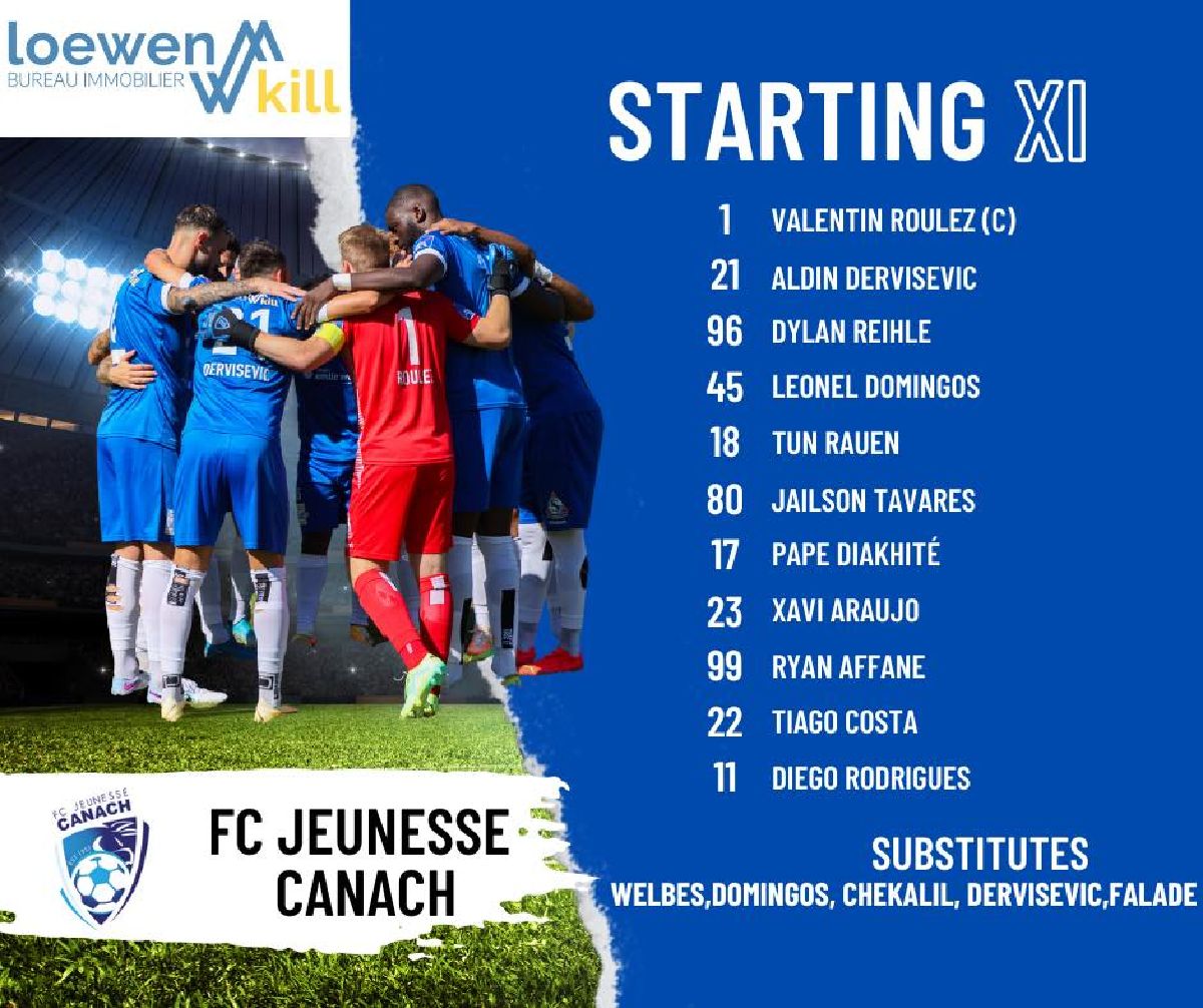 Hei ons Opstellung fir de Mëtten géint den FC Lorentzweiler 