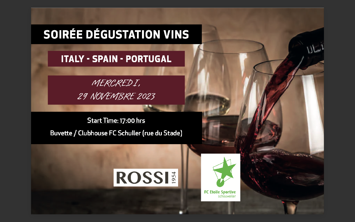 Soirée Dégustation de vins / Mercredi 29.11.2023 Start Time 17:00 hrs