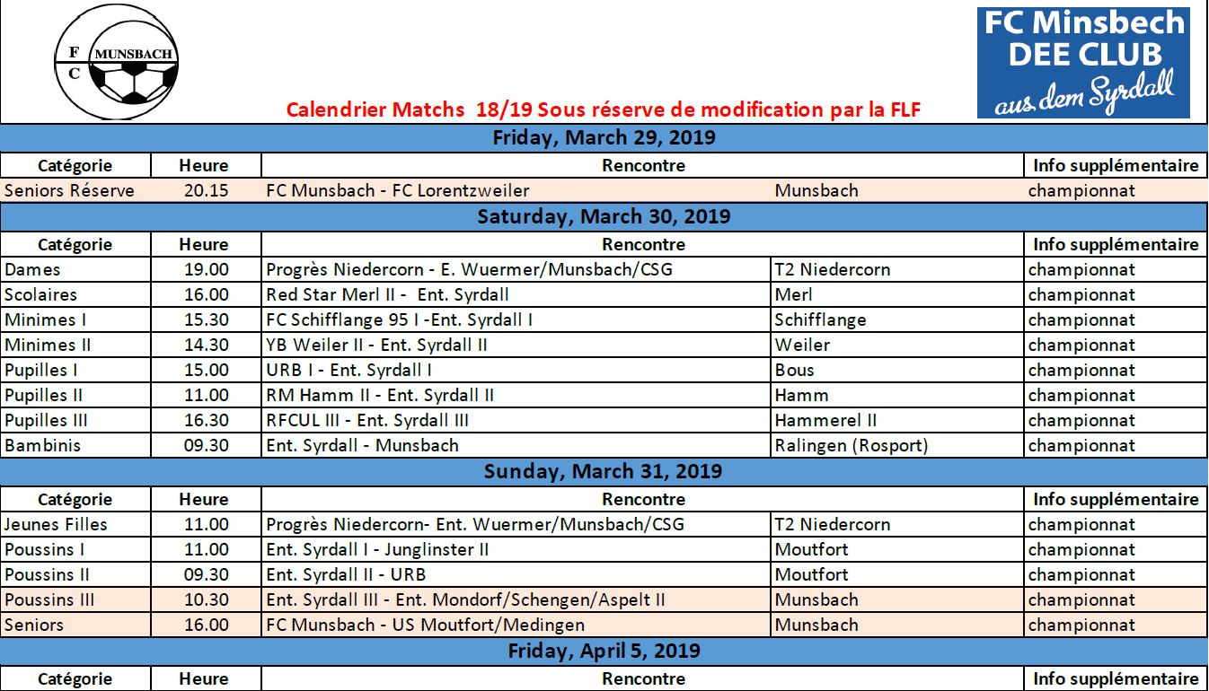 Match 29/03 - 31/03