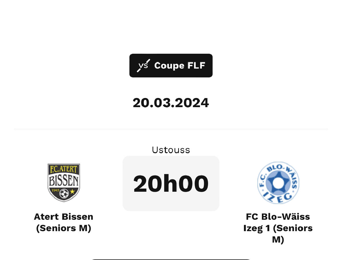 Coupe FLF - Mercredi 20/3/2024 - 20.00 - Atert Bissen - Blo Wäiss Itzig