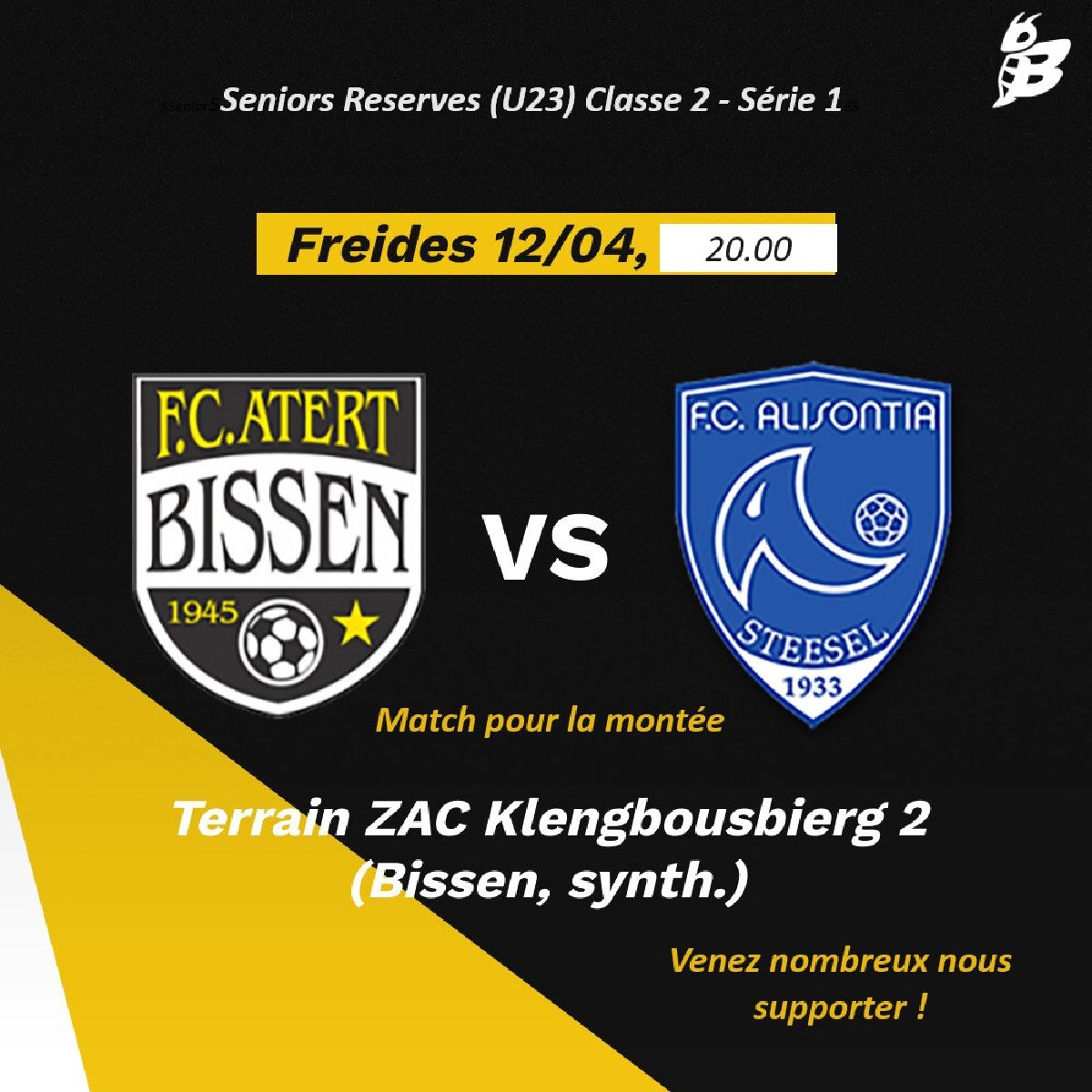 Vendredi 12/4/2024 - 20.00   Seniors Reserves (U23) - FC Atert Bissen - Alisontia Steinsel