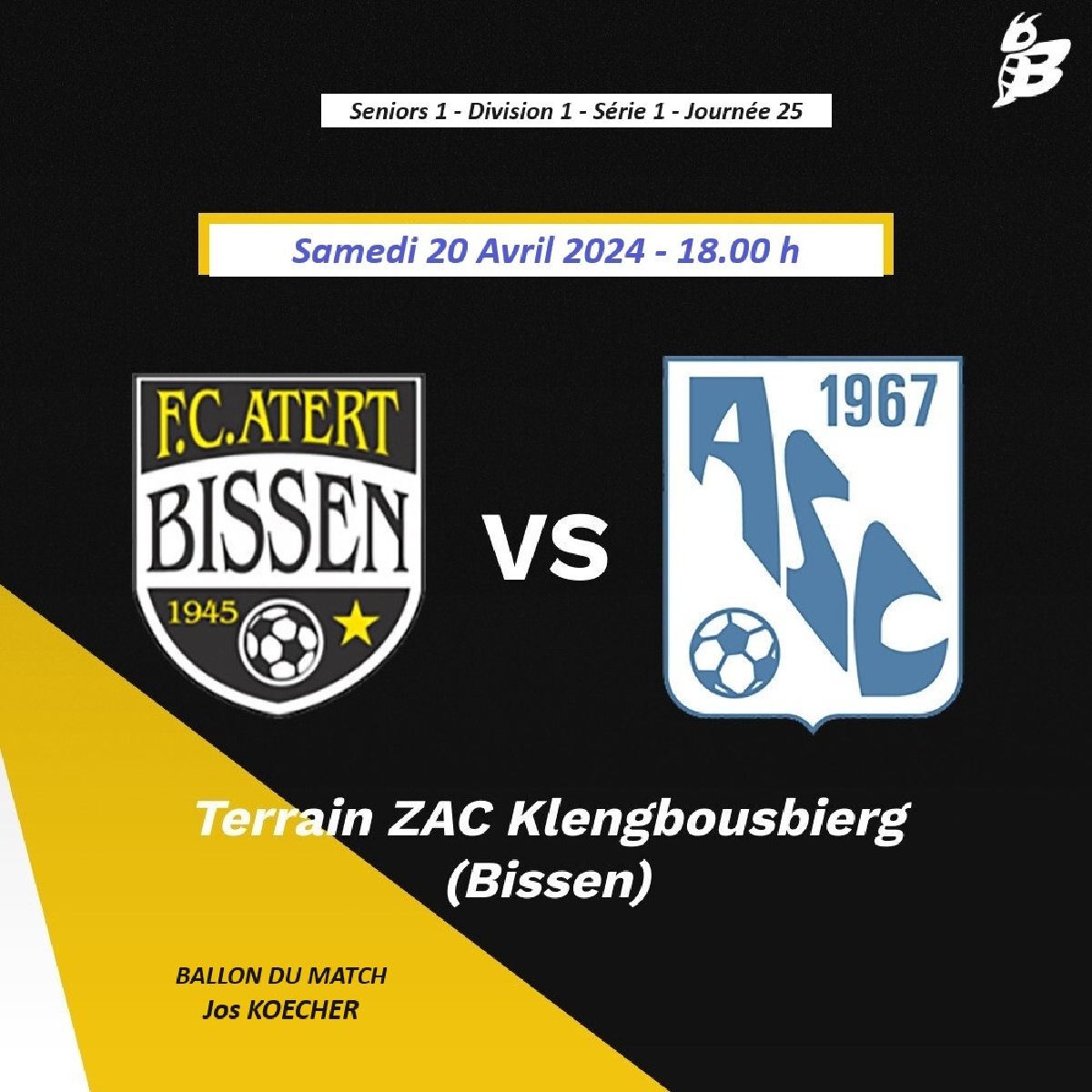 DERBY TIME - Samedi 20/4/2024 - 18.00 - FC ATERT BISSEN - AS COLMAR-BERG