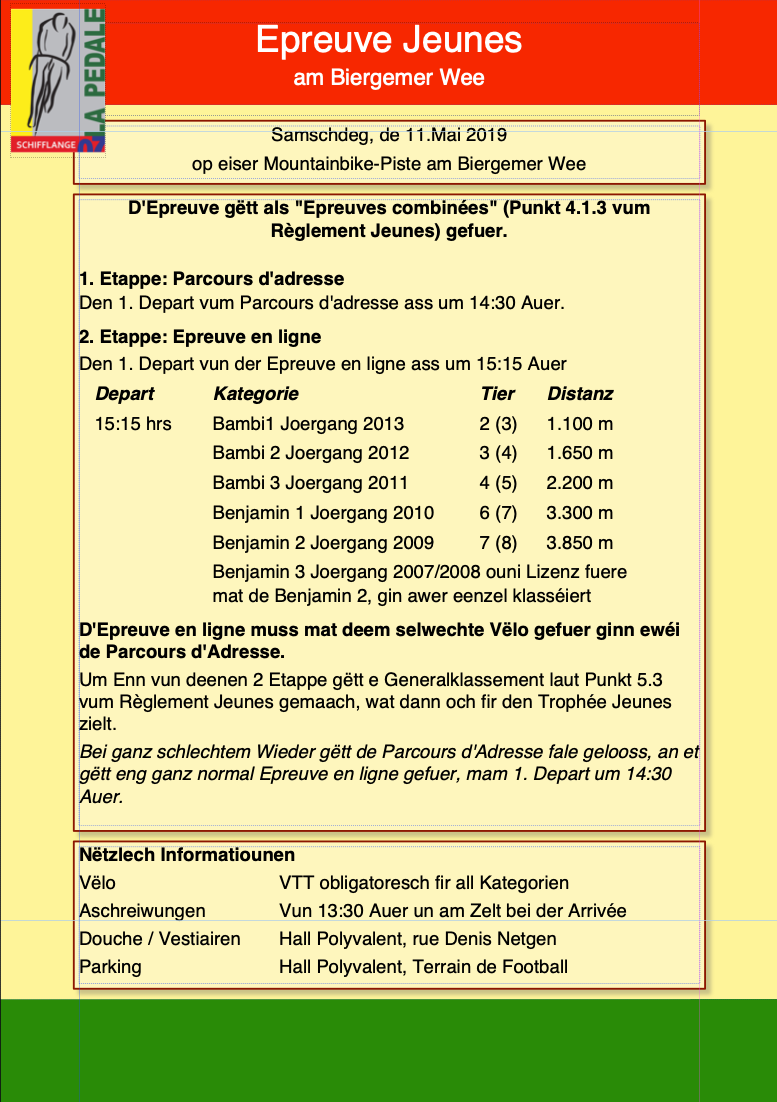 Epreuves Jeunes Samschdes, den 11.Mai zu Schëffleng Epreuves Jeunes Samschdes, den 11.Mai zu Schëffleng