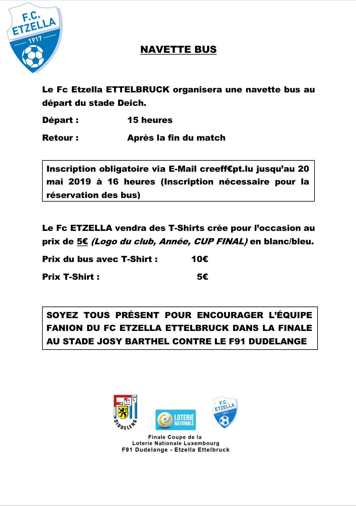 Den Fc Etzella organiséiert eng Navette fir an de Josy Barthel:
