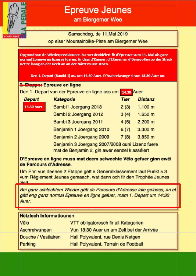 Epreuves Jeunes vum 11. Mee UPDATE Epreuves Jeunes vum 11. Mee UPDATE