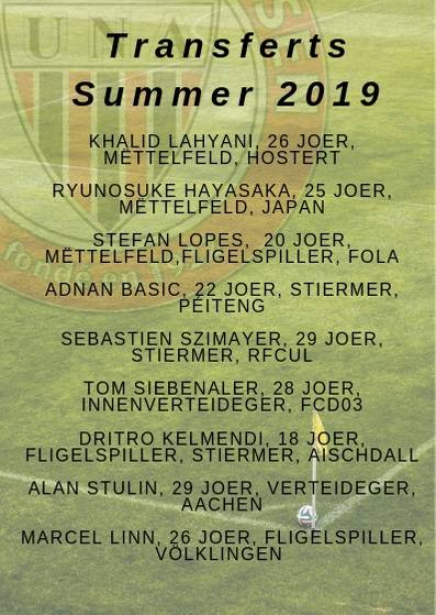 Transferts Summer 2019