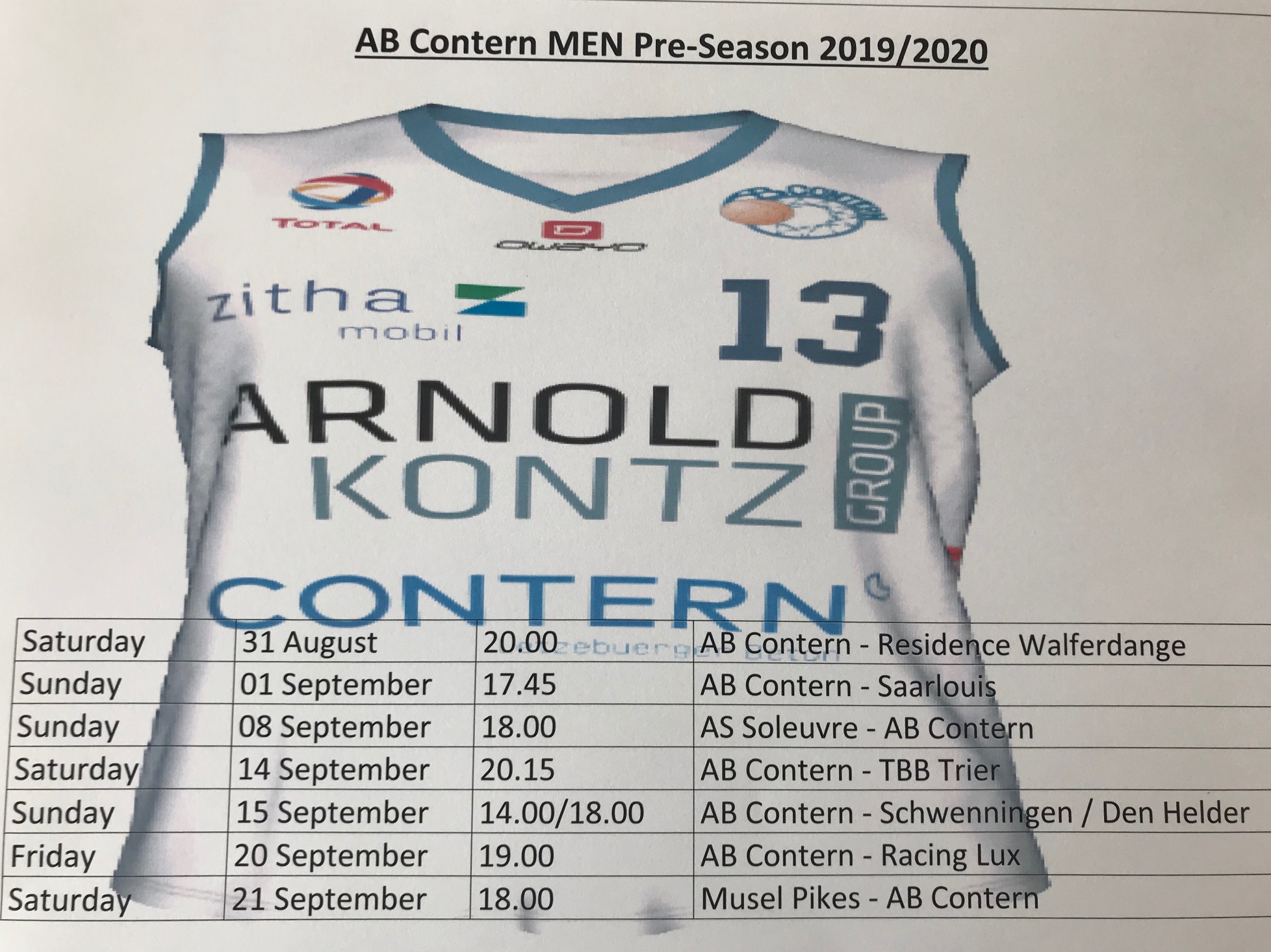 Contern announce 2019 - 2020 Pre - Season Schedule / Tournament Voyages Emile Weber Contern announce 2019 - 2020 Pre - Season Schedule / Tournament Voyages Emile Weber