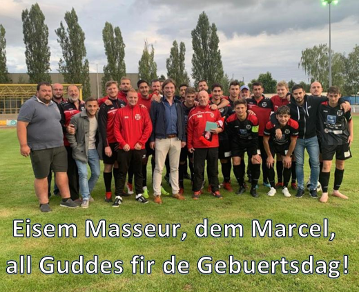 Eisem Masseur, dem Marcel, all Guddes fir de Gebuertsdag! Eisem Masseur, dem Marcel, all Guddes fir de Gebuertsdag!