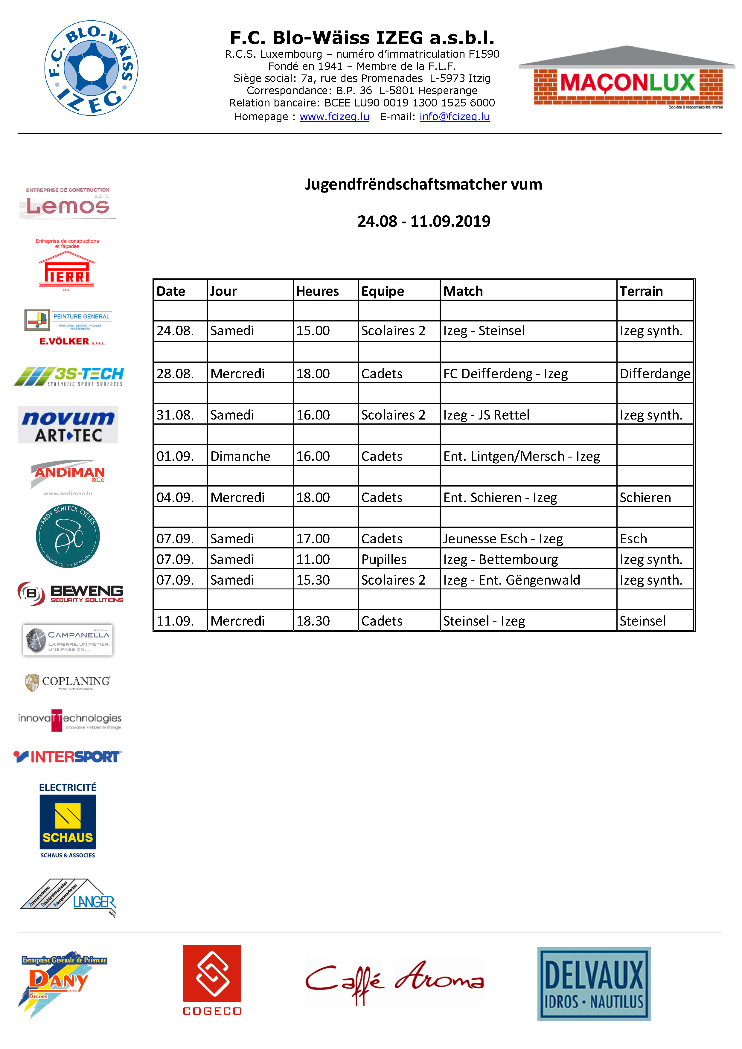 Jugendmatcher vum 24.08. - 11.09.2019 Jugendmatcher vum 24.08. - 11.09.2019