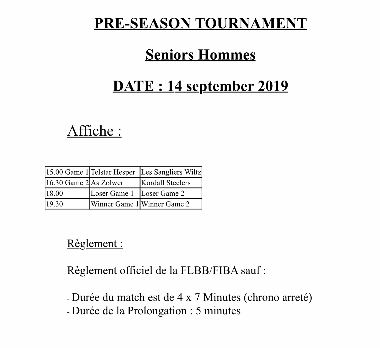 Pre-Season Tournoi Hommes A Pre-Season Tournoi Hommes A