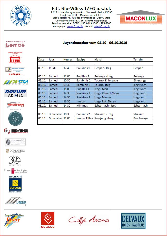 Jugendmatcher vum 03. - 06.10.2019