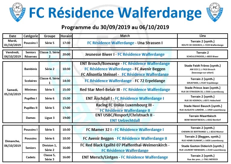 04/10/2019 Programme du week-end du 30/09/2019 au 06/10/2019