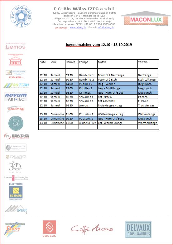 Jugendmatcher vum Weekend 12. an 13.10