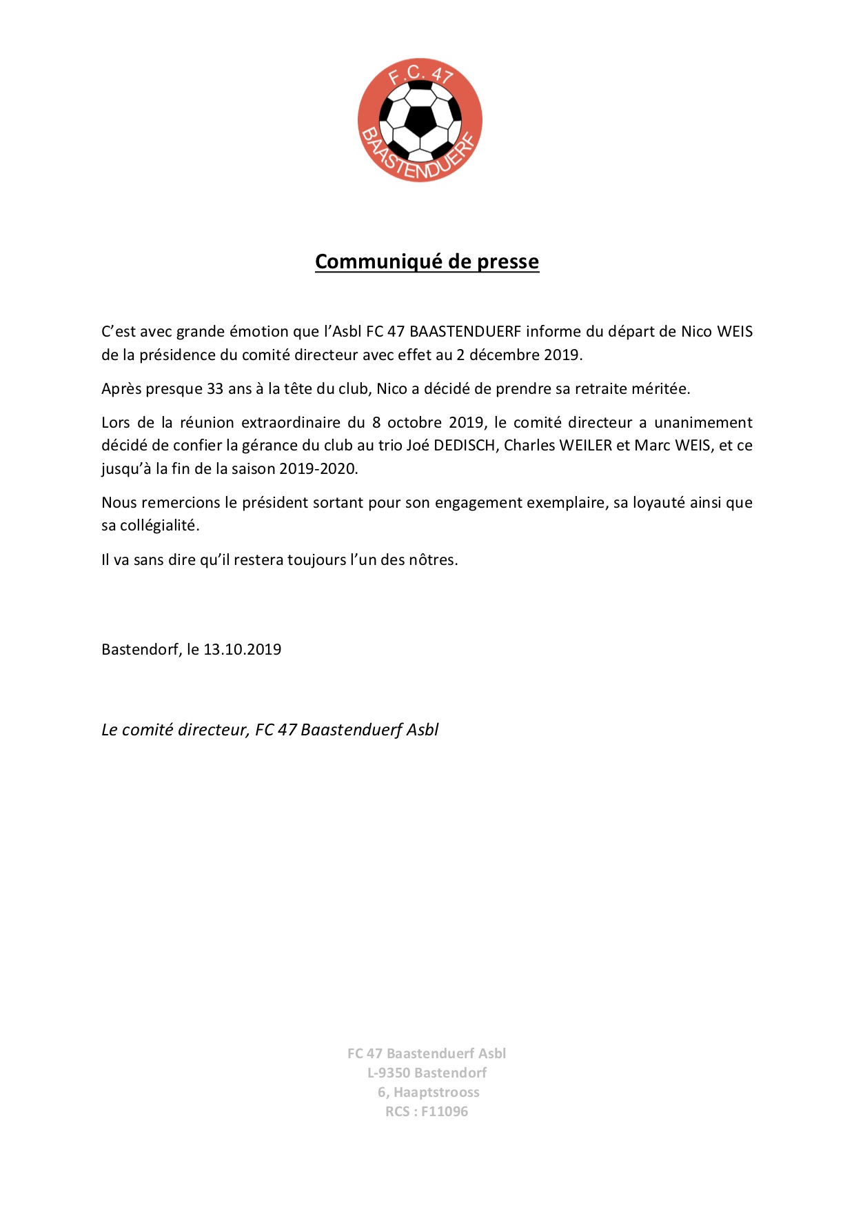 Communiqué de Presse