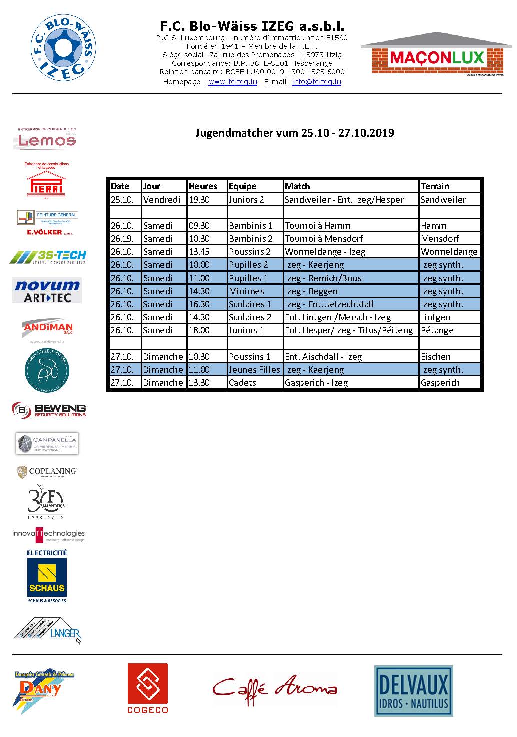 Jugendmatcher vum Weekend 25. bis 27. Oktober