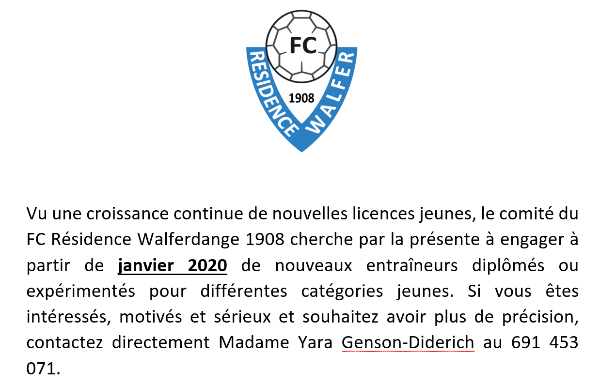 25/10/2019 FCRW1908 recherche entraîneurs jeunes