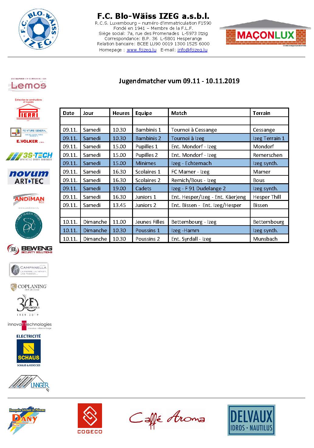 Jugendmatcher vum Weekend 09. bis 10. November