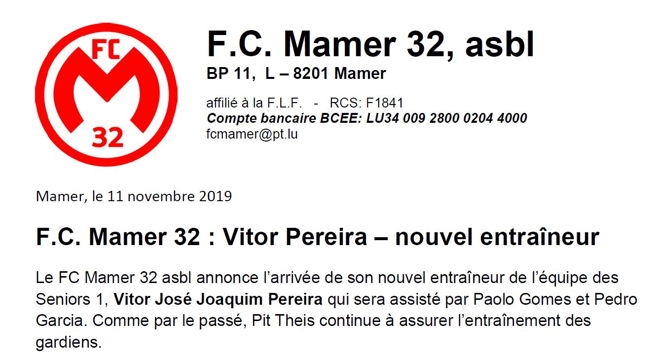 FC Mamer 32 asbl: nouvel entraîneur