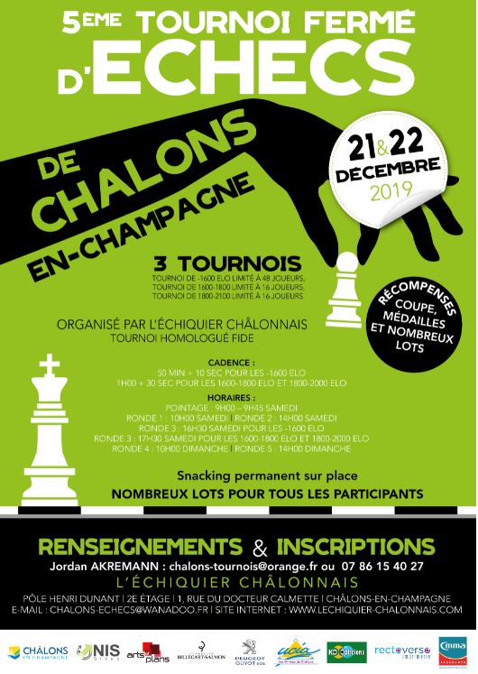 Coming up - 5eme tournoi fermé d'echecs - Chalons - 21-22 Décembre 2019