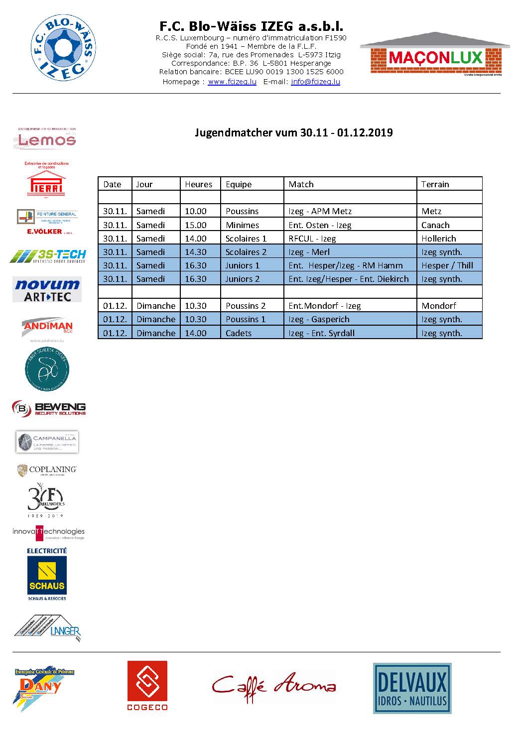 Jugendmatcher vum Weekend 30. November bis 01. Dezember
