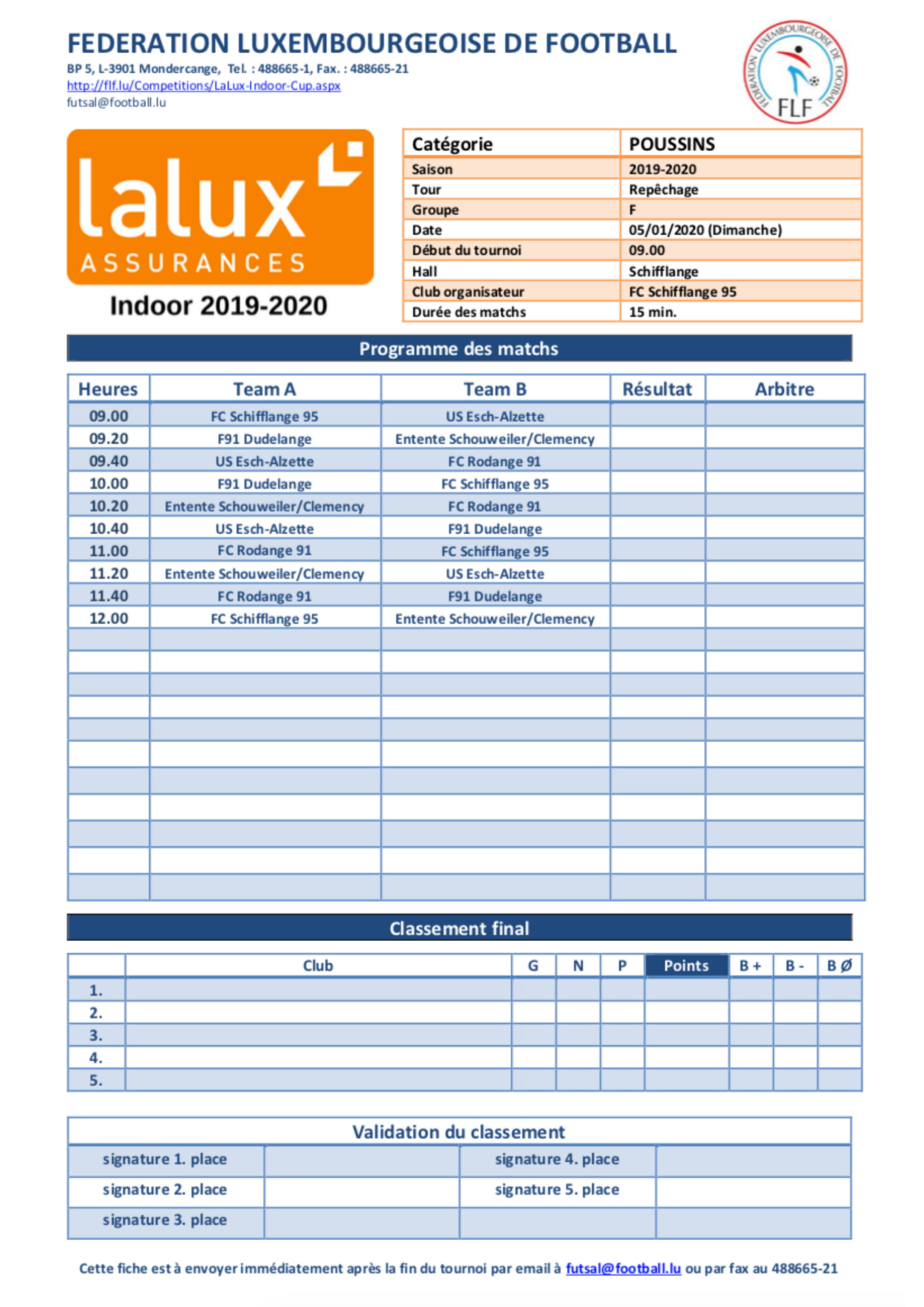 Repéchage LaLux Futsal Poussins & Scolaires