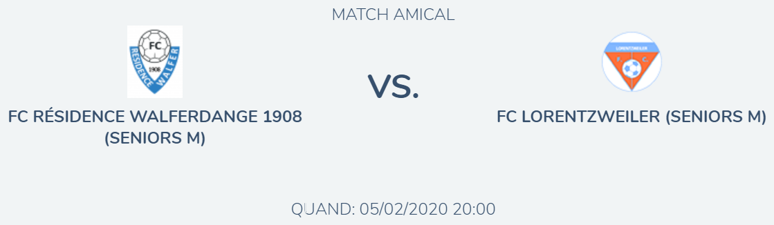 05/02/2020 20h - MATCH AMICAL à Walferdange (terrain synth.)