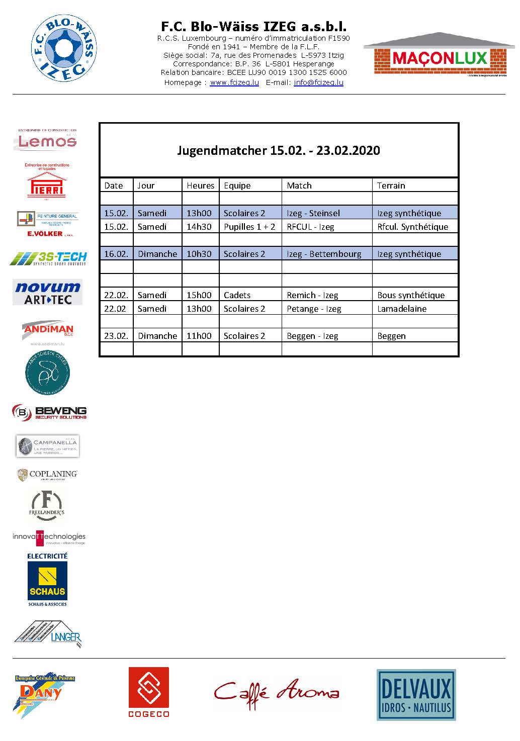 Jugendmatcher vum 15. bis 22. Februar Jugendmatcher vum 15. bis 22. Februar