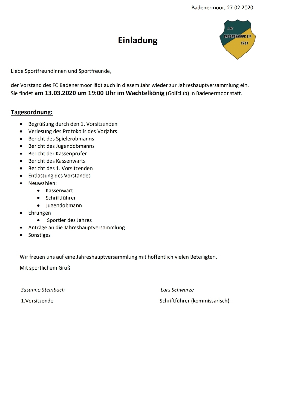 Jahreshauptversammlung 13.03.2020 Jahreshauptversammlung 13.03.2020