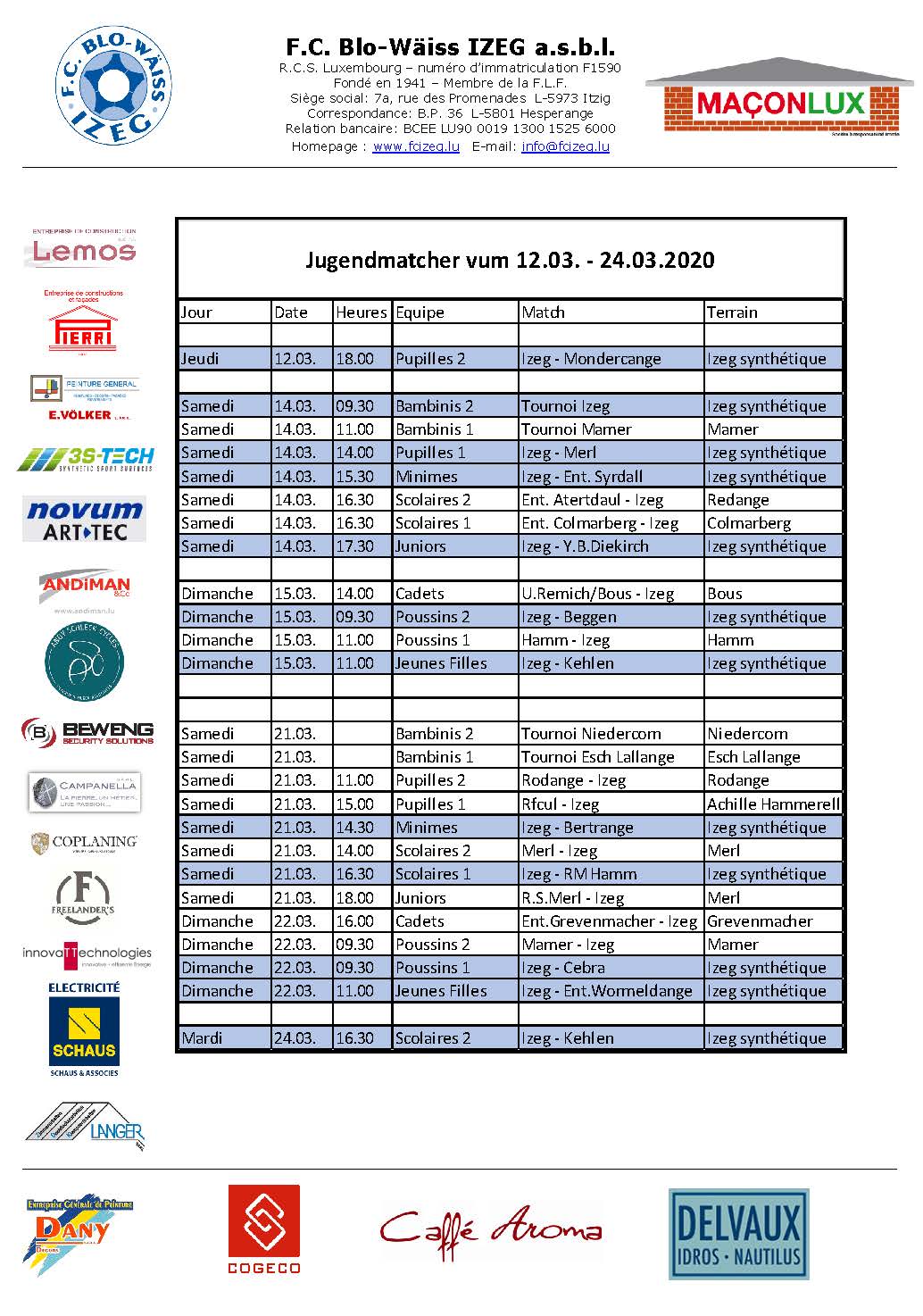 Jugendmatcher vum 12. bis 24. Mäerz