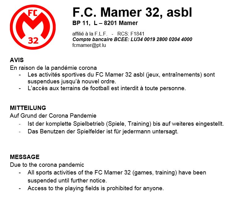 FC Mamer32 asbl: Spielbetrieb eingestellt